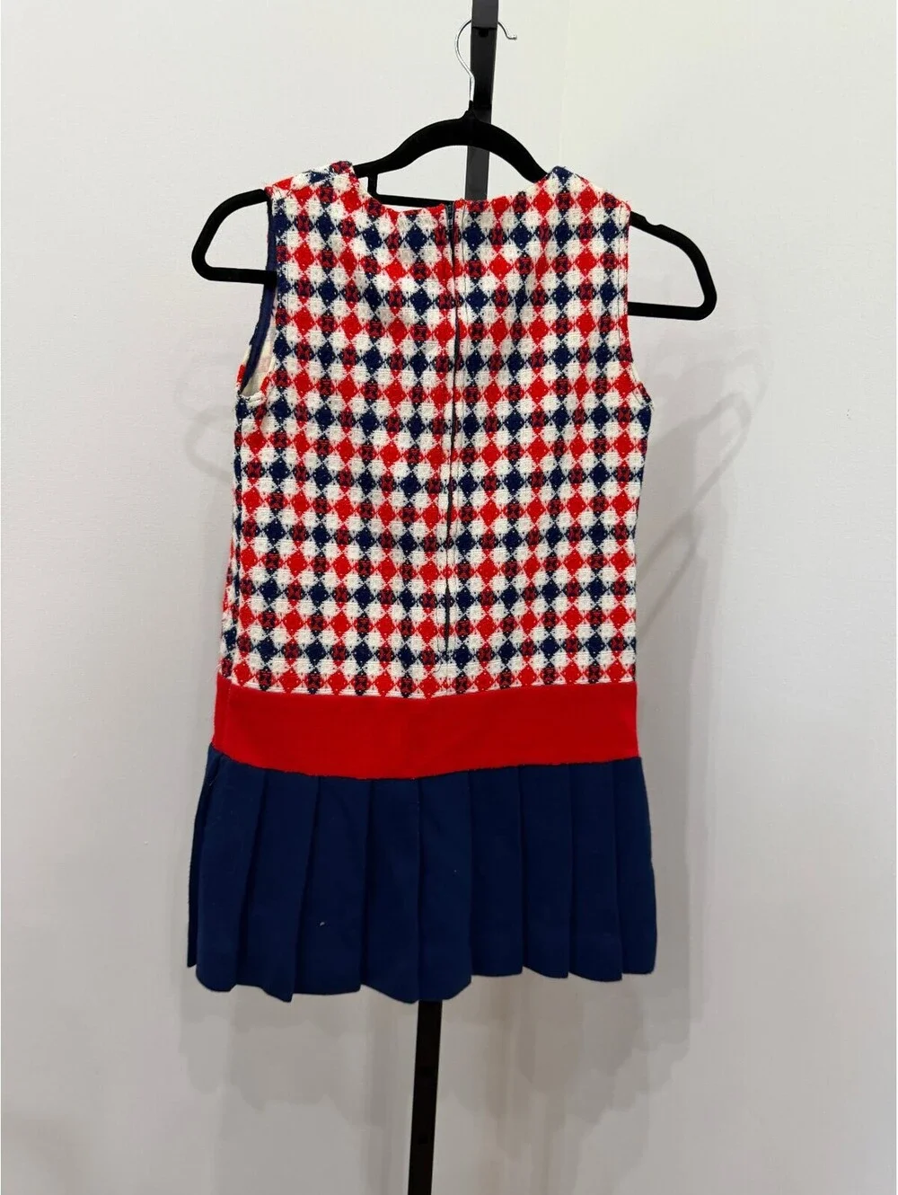 Playmore Girls Size 12 Sleeveless Red, White, and Blue Pleated Dress